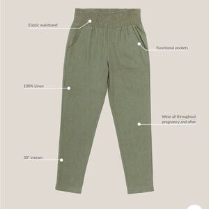 Women's Olive Green Linen Maternity Pants